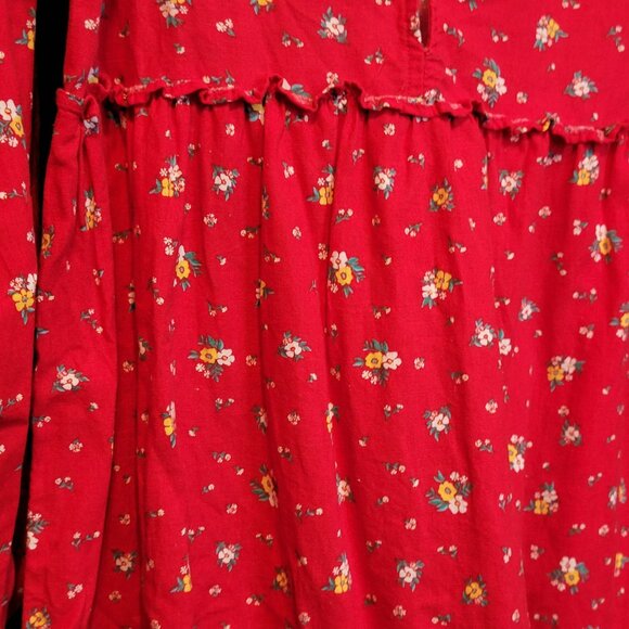 Wrangler X Billabong Dress Short Red Large Ruffle Deep V Neck Long Sleeve - Picture 2 of 10